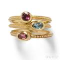 Set of Three 14kt Gold Gemset Rings Mazza