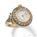 Edwardian 18kt Gold Enamel and Diamond Ring Watch