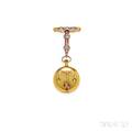 Art Nouveau 18kt Gold Ruby and Diamond Open Face Lapel Watch