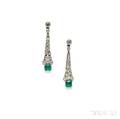 Platinum Emerald and Diamond Earpendants