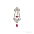 Platinum Synthetic Ruby and Diamond Brooch