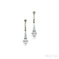 Art Deco 18kt White Gold and Rock Crystal Earpendants