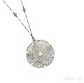 Art Deco Platinum Pearl and Diamond PendantBrooch