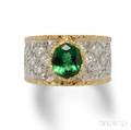 18kt Gold Green Tourmaline and Diamond Ring Andrew Sarosi