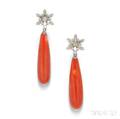 18kt White Gold Coral and Diamond Earpendants