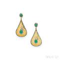 Gold Emerald and Diamond Earpendants