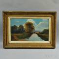 European School 19th Century Folk Art Painting of a River Landscape