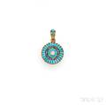 Antique Gold and Turquoise Target Brooch