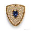 18kt Gold Sapphire Onyx and Diamond Clip Brooch Carvin French