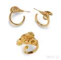 18kt Gold Rams Head Ring and Earrings