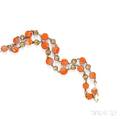 Gold and Carved Coral Bead Bracelet