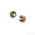 Sterling Silver 18kt Gold and Cultured Pearl Earclips Janiye