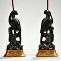 Pair of Carved Lacquered Wood Parrots