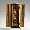 Portable Lacquered Gilt Shrine with Giltwood Buddha