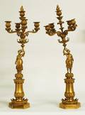 1213 PAIR OF EMPIRE STYLE GILT BRONZE FIVE LIGHT FIGUR