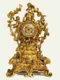 1212 INTERESTING LOUIS XV STYLE GILT BRONZE MANTEL CLO