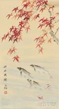 Hanging Scroll Depicting Fish in Autumn River