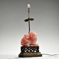 Rose Quartz Carving of a Foo Dog Mounted as Lamp