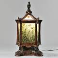 Indoor Carved Wood Parcelgilt Lantern with Jade Panel Shades
