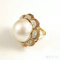 14kt Gold Mabe Pearl and Diamond Cocktail Ring