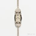 Waltham Platinum 14kt White Gold Diamond and Onyx Ladys Art Deco Wristwatch