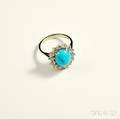 14kt White Gold Diamond and Turquoise Ring