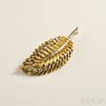 18kt Bicolor Gold and Diamond Leaf Brooch