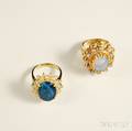 Two 14kt Gold Opal and Diamond Rings