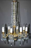 167 Empire Style Gilt Bronze and Glass Six Light Chand