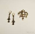 Victorian Diamond Pearl and Goldfilled Pendant and Earrings