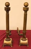 Pair of Brass  Marble Column Motif Andirons