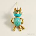 18kt Yellow Gold and Turquoise Brooch