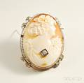 14kt White Gold and Diamond Shell Cameo Brooch