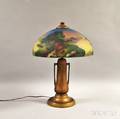 Cast Bronzed Metal and Reversepainted Table Lamp