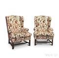 Pair of Chippendalestyle Upholstered Mahogany Wing Chairs