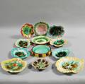 Twelve Mostly Leafform Majolica Dishes 