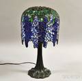 Decorative Wisteria Mosaic Glass Table Lamp on Patinated Bronze Lamp Base