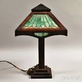Mission Oak and Slag Glass Table Lamp