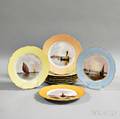 Set of Nine Handpainted Limoges Boating Plates