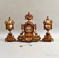 Threepiece Bronzed Metal and Porcelain Garniture