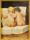 American School 19th20th Century Two Babies Reading
