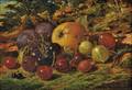 James Tibbits British 19th Century Still Life with Fruit in a Landscape