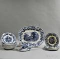 Set of Seventeen Pieces of Davenport British Scenery Blue Transferdecorated Pottery