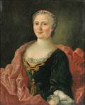 French School 18th Century Style Woman in Green Wearing a Red Cloak