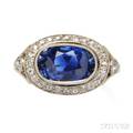 Art Deco Platinum Sapphire and Diamond Ring