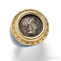 18kt Gold Ancient Coin and Enamel Ring