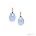 18kt Rose Gold Dyed Blue Chalcedony and Diamond Earpendants