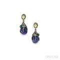Tanzanite Opal Emerald and Diamond Earpendants