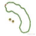 Gold Jade and Diamond Necklace and Earclips Gumps