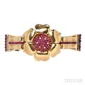 Retro 14kt Gold Ruby and Diamond Reflection Covered Wristwatch Trabert  Hoeffer Mauboussin